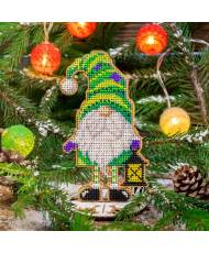 Bead Embroidery Kit on Wood, Winter Gnomes, Wonderland Crafts FLK-500