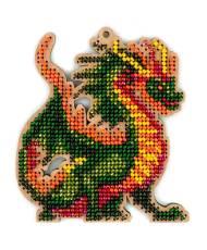 Bead Embroidery Kit on Wood, Green Dragon, Wonderland Crafts FLK-503