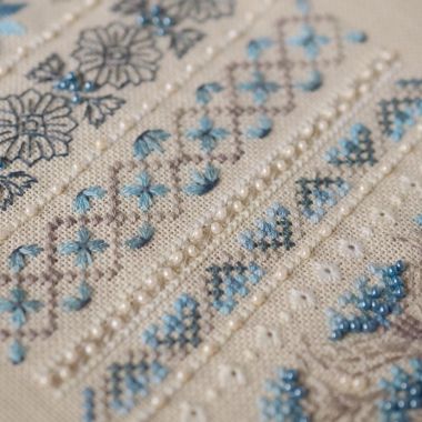 Premium Counted Cross Stitch Kit Sampler Cornflower patterns Tela-Artis X-510, Evenweave Fabric, hand-dyed DMC