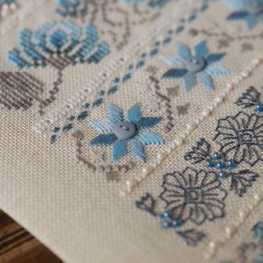 Premium Counted Cross Stitch Kit Sampler Cornflower patterns Tela-Artis X-510, Evenweave Fabric, hand-dyed DMC