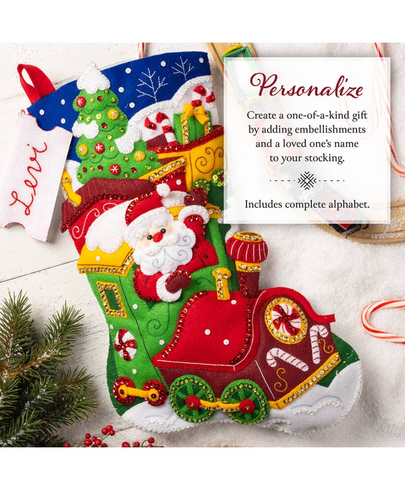 Santa's Peppermint Express Bucilla Felt Stocking Kit