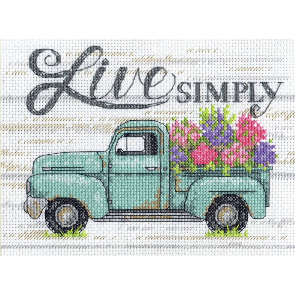 Counted Cross Stitch Kit 7"X5"-Flower Truck, Dimensions, 70-65211