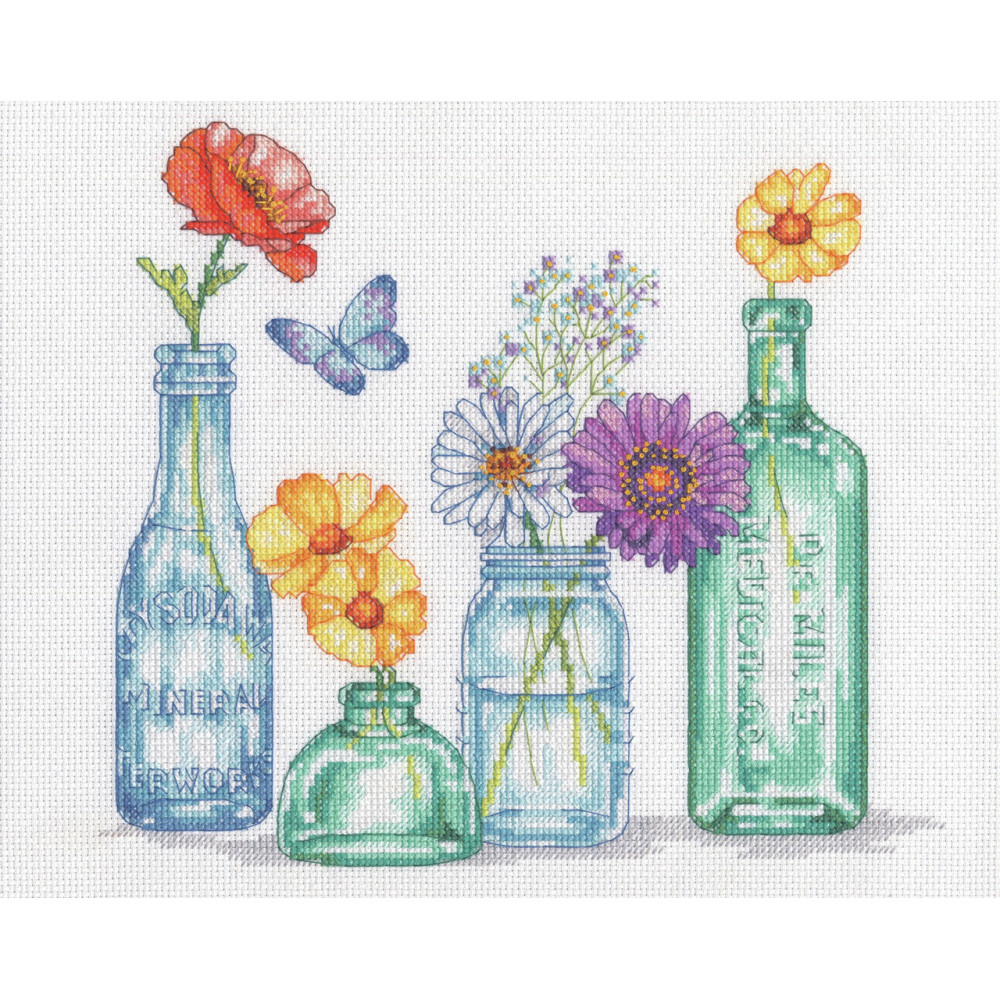 Counted Cross Stitch Kit 12"X10"-Wildflower Jars, Dimensions, 70-35397