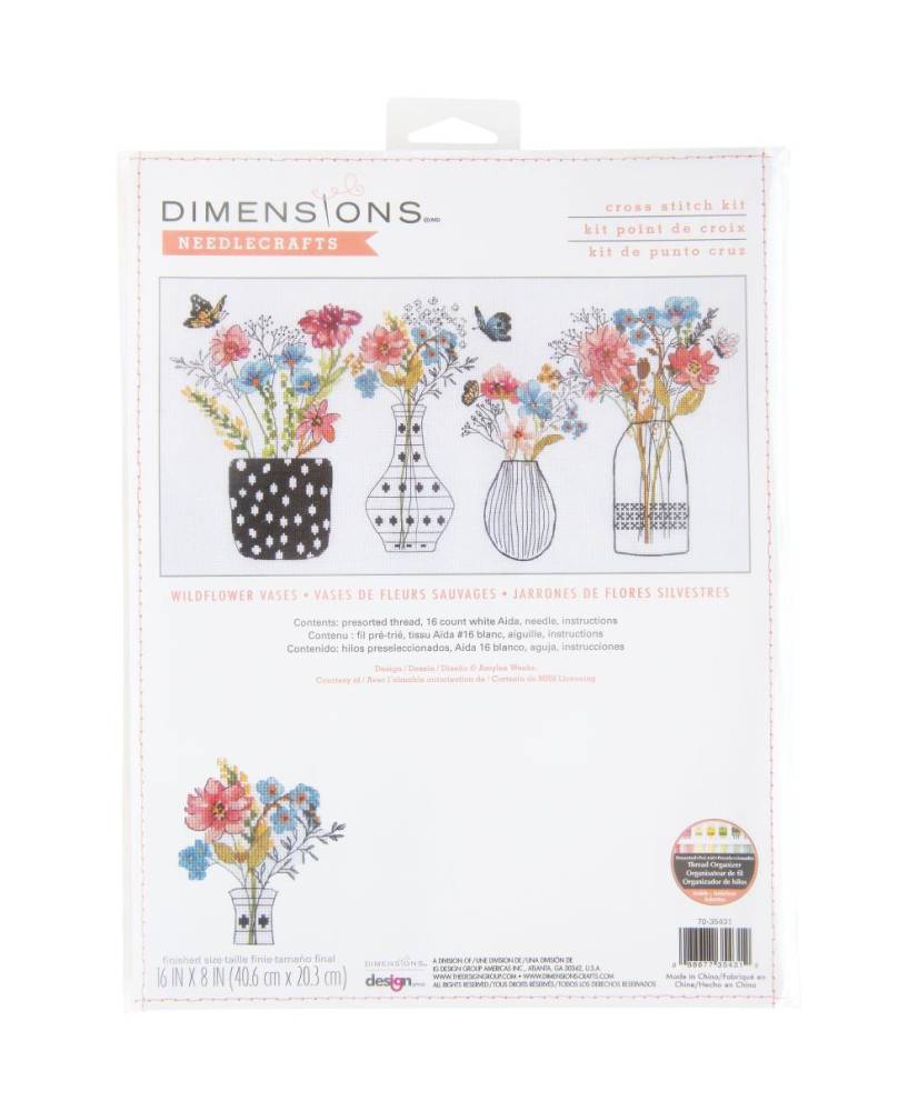 Dimensions Counted Cross Stitch Kit - Wildflower Vases 16 Count, 70-35431
