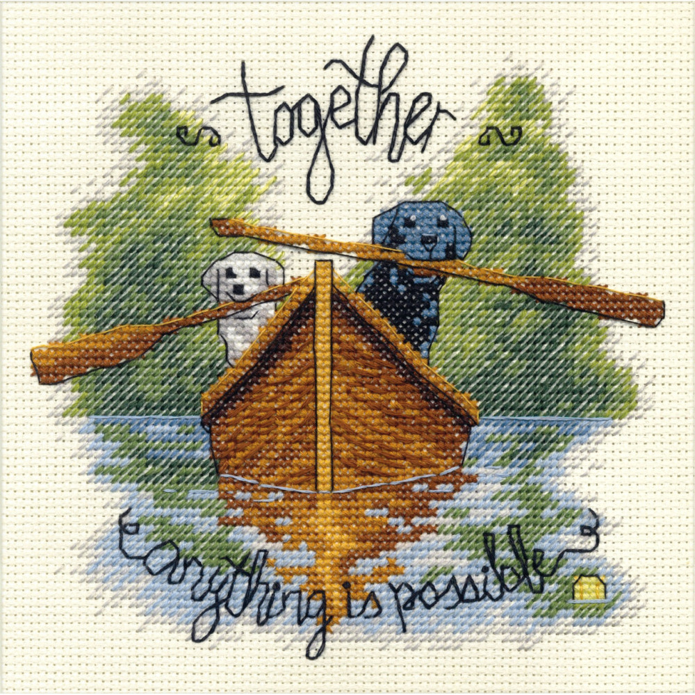 Counted Cross Stitch Kit 6"X6"-Together Dogs, Dimensions, 70-65208