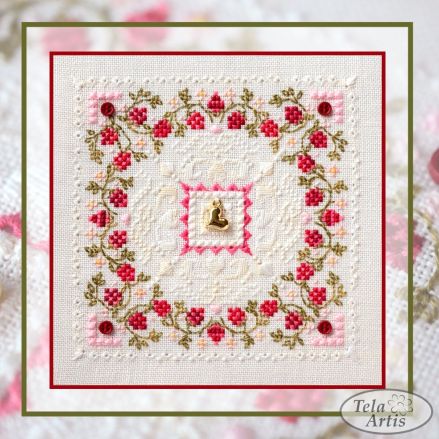 Raspberry Marshmallow Cross Stitch Kit – Tela Artis X-604 – Floral Mandala Sampler – Hand-dyed Threads