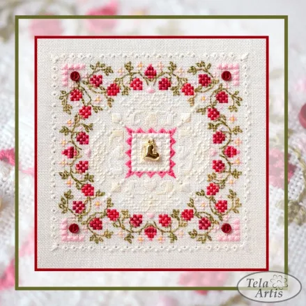 Raspberry Marshmallow Cross Stitch Kit – Tela Artis X-604 – Floral Mandala Sampler – Hand-dyed Threads