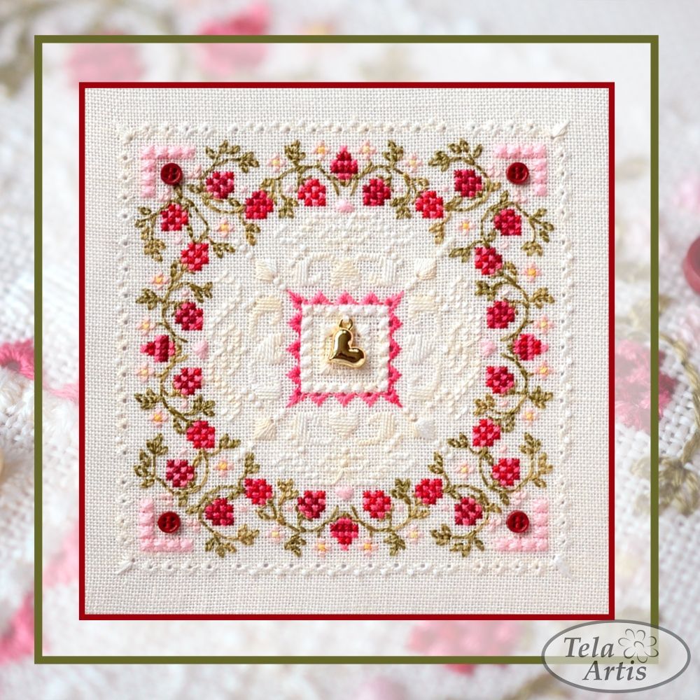 Raspberry Marshmallow Cross Stitch Kit – Tela Artis X-604 – Floral Mandala Sampler – Hand-dyed Threads