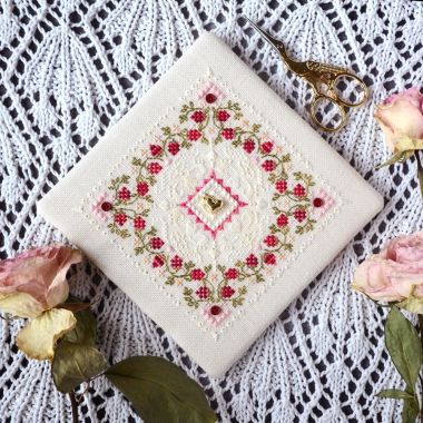 Raspberry Marshmallow Cross Stitch Kit – Tela Artis X-604 – Floral Mandala Sampler – Hand-dyed Threads