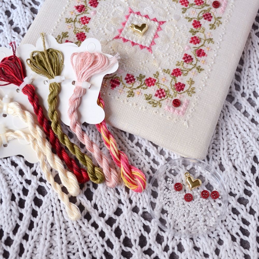 Raspberry Marshmallow Cross Stitch Kit – Tela Artis X-604 – Floral Mandala Sampler – Hand-dyed Threads