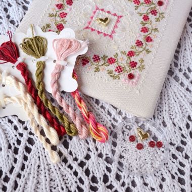 Raspberry Marshmallow Cross Stitch Kit – Tela Artis X-604 – Floral Mandala Sampler – Hand-dyed Threads