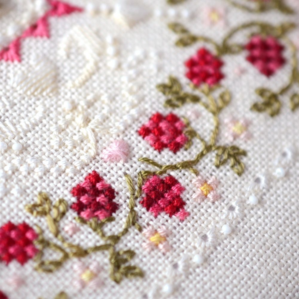 Raspberry Marshmallow Cross Stitch Kit – Tela Artis X-604 – Floral Mandala Sampler – Hand-dyed Threads