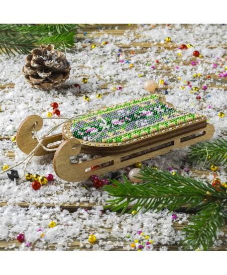 Bead Embroidery Kit on Wood, Sled, Wonderland Crafts FLK-464