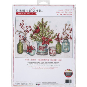 Counted Cross Stitch Kit 14"x10"-Birds And Berries, Dimensions, 70-08994