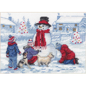 Counted Cross Stitch Kit 7"x5"-Building A Snowman, Dimensions, 70-08993