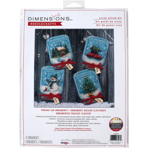 Counted Cross Stitch Kit Set of 4-Christmas Jar Ornaments, Dimensions, 70-08997