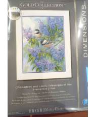Counted Cross Stitch Kit Chickadees and Lilacs, Dimensions 35258