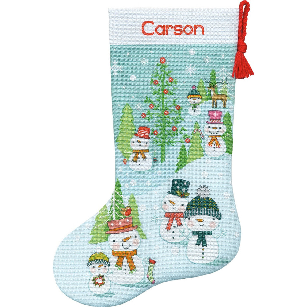 Counted Cross Stitch Kit 16" Long-Snowman Family Stocking, Dimensions, 70-08996