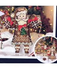 Cross Stitch Kit, Gingerbread Santa (Red Suit), set with threads, beads and decorative crystals.