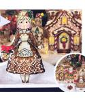 Unic Cross Stitch Kit, Gingerbread MRS.Santa, set with threads, beads and decorative crystals.